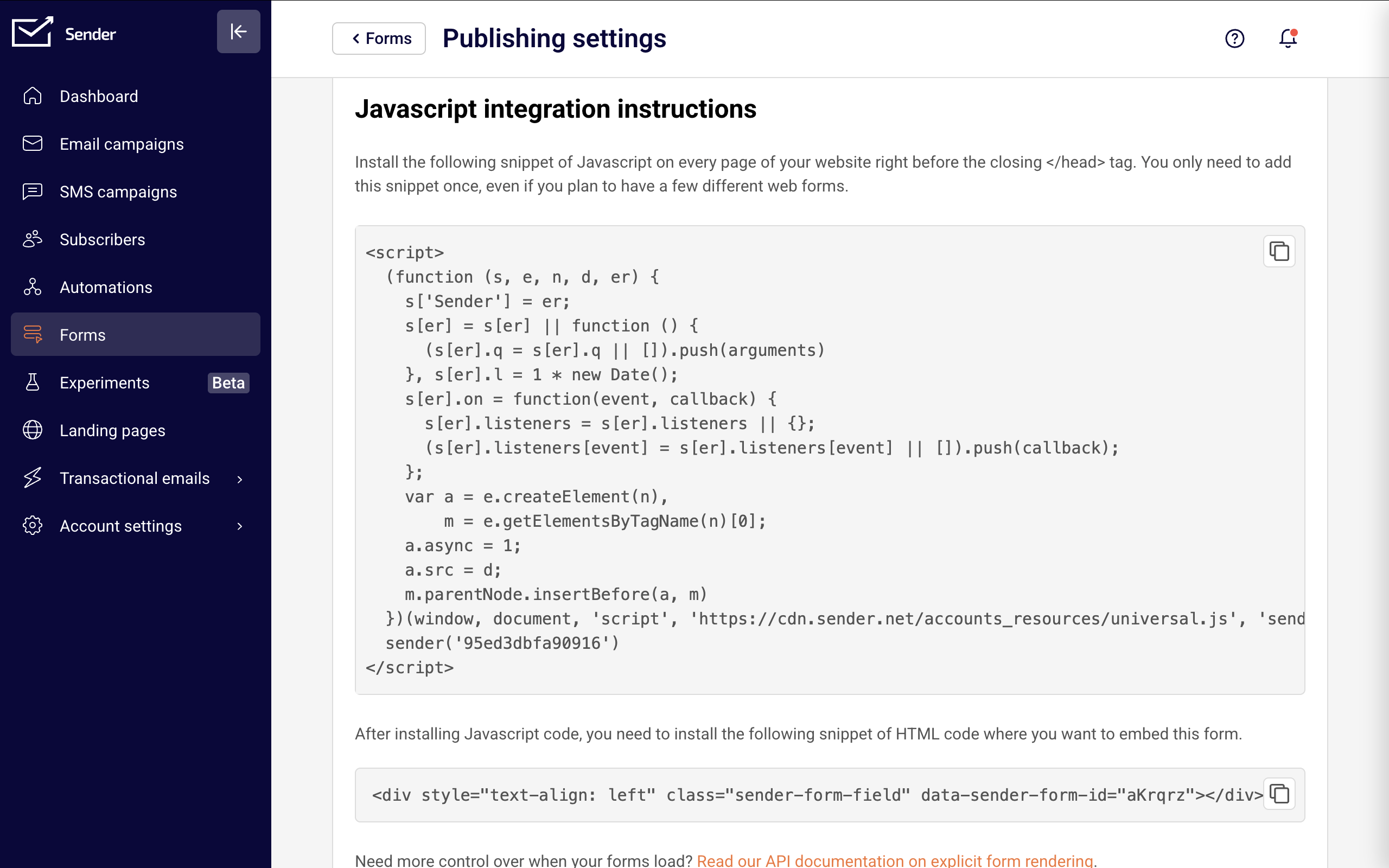 sender-subscription-form-publishing-settings