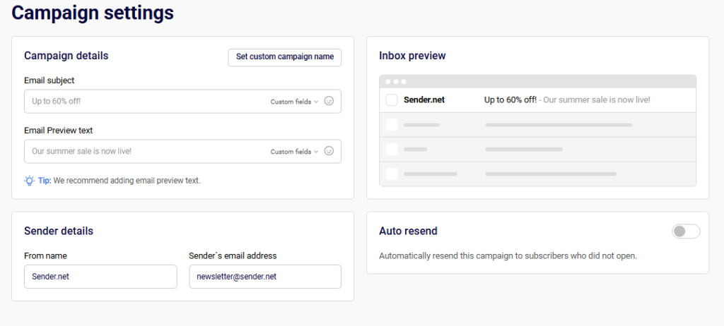 Sender-campaign-settings